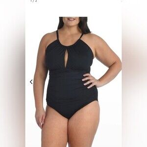 La Blanca Island Goddess High-Neck One-Piece Swimsuit Size 22W New